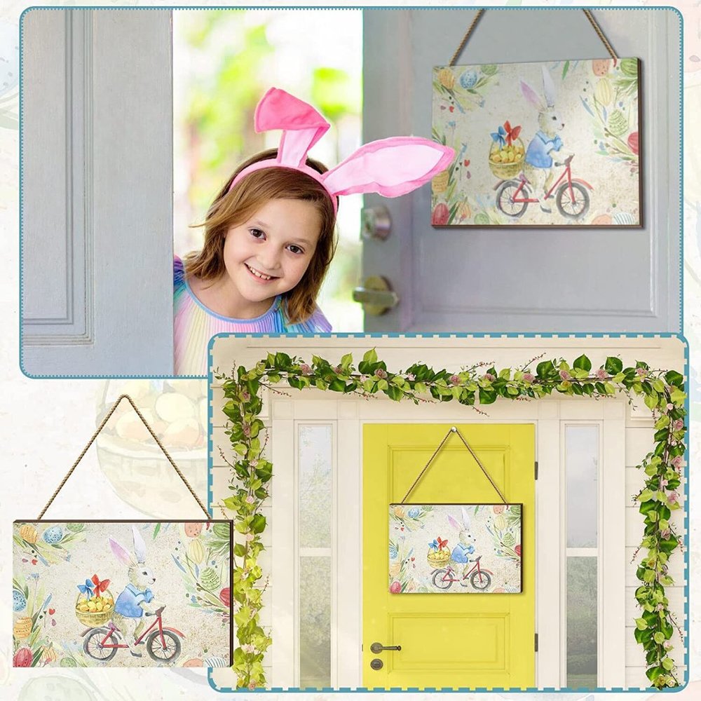 Easter Sign Bunny Bike Easter Signs Decor Religious Easter Door Rabbit - Picture 4 of 8